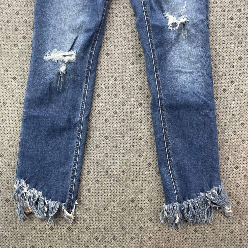Free People Distressed Fringe Hem Skinny Jeans Medium Wash Blue W28 L24 - Picture 6 of 11